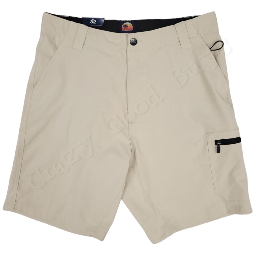 Sunsations Men's Hybrid Cargo Shorts / Swim Trunks, Mesh Pockets, Dune/Tan, 32